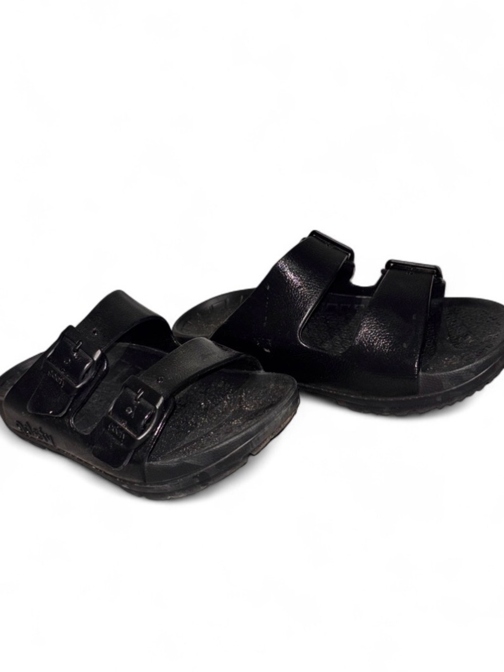Black Double-Strap Slide Sandals